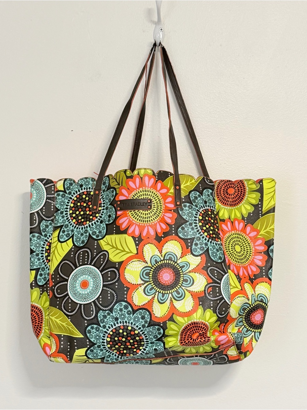 Vera Bradley Floral Tote in Brown, Lime, Aqua, Coral